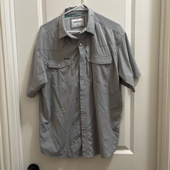 Men’s Poncho Outdoors The Laredo Gray Button Down Pearl Snap Shirt Size Medium - Picture 1 of 6